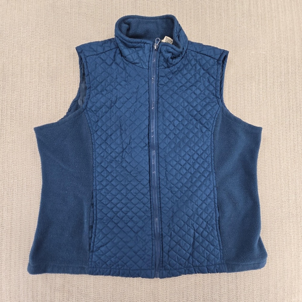IZOD Vest Womens XL Blue Quilted Fleece Full Zip Stand Collar Insulated Outdoor